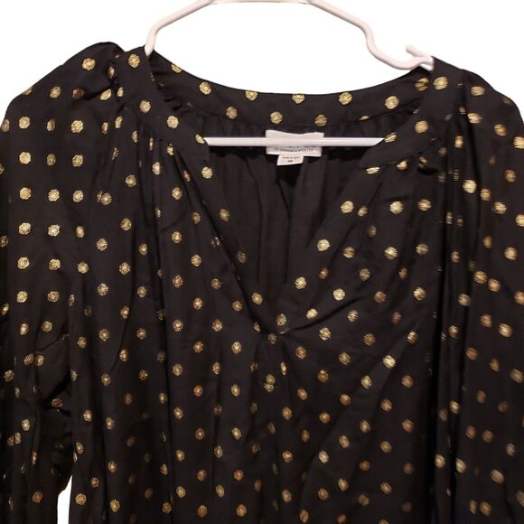 Velvet Graham & Spencer Black Gold Blouse V-Neck Womens X-Small Polka Dot - Picture 8 of 8